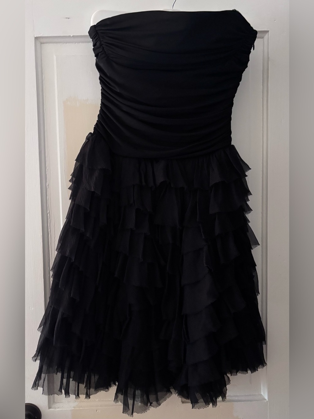BCBG Max Azria Y2K Black Silk Ruffle Strapless Dress MP